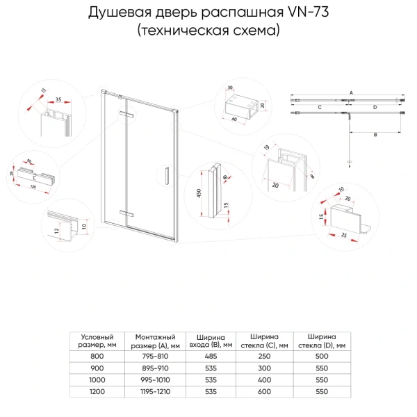 Душевая дверь (100x195) Veconi Vianno VN73RG/R-100-06-C4 правая
