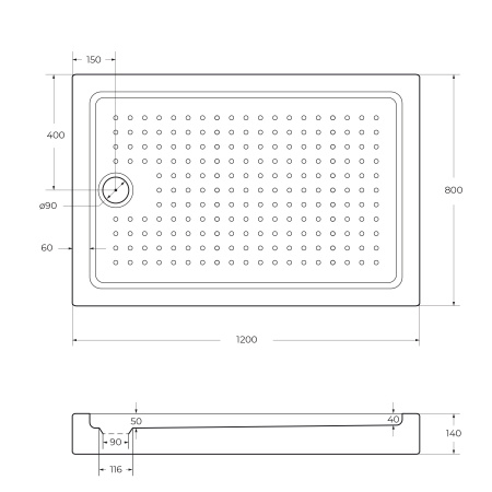 Акриловый душевой  поддон (120х80) CEZARES TRAY-A-AH-120/80-15-W0