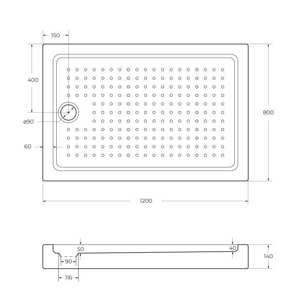 Акриловый душевой  поддон (120х80) CEZARES TRAY-A-AH-120/80-15-W0