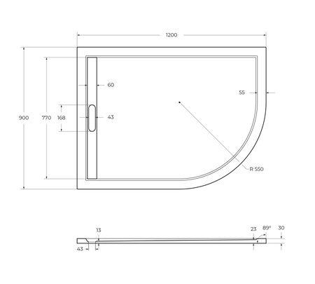 Поддон из искусственного мрамора (120х90) CEZARES TRAY-AS-RH-120/90-550-30-W-L