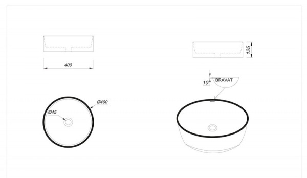 Раковина накладная (40х40) Bravat C22357K-ENG