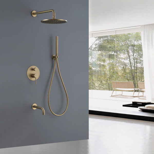 Душевой комплект ABBER Wasser Kreis AF8117G скрытого монтажа с изливом, золото матовое