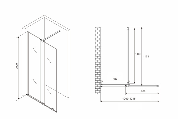 Душевая перегородка (120х200) ABBER Komfort AG09120 хром
