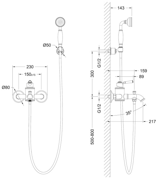 Смесители для ванны и душа Timo Arisa 5314/02Y antique
