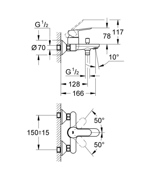 Смеситель для ванны однорычажный Grohe BauEdge 23334 000 (23334000) хром