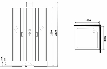 Душевая кабина (100х100) Grossman Elegans GR250Q раздвижная, черный, прозрачный