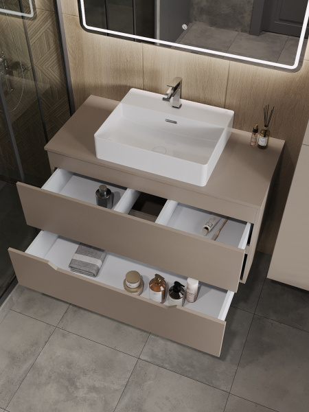 Тумба с раковиной подвесная 100 см, Orange Line Li-100TuLMDF+B04-500W латте/белый