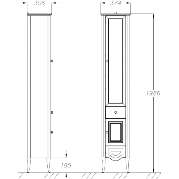 Пенал Opadiris Брунелла, цвет слоновая кость, правый 00-00004352
