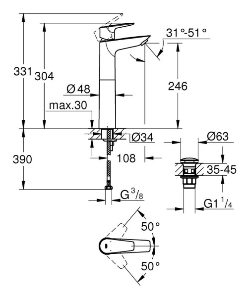 Смеситель для раковины с донным клапаном Grohe Start Edge 23777 001 (23777001) хром  Смеситель для раковины с донным клапаном Grohe Start Edge 23777 001 (23777001) хром
