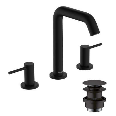 Смеситель для раковины на 3 отверстия с донным клапаном Push-Open Hansgrohe Tecturis S 73330670 черный матовый