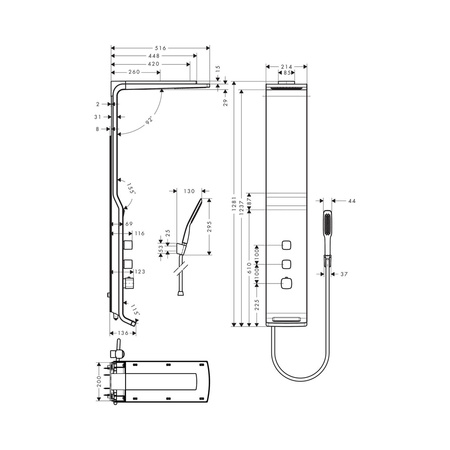 Душевая панель с термостатом Hansgrohe Raindance Lift 180 2jet 27008400 белый/хром