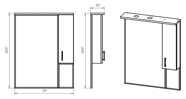 Зеркало-шкаф (78х100) Misty Амбра 80 правый П-Амб0280-0322ЯП