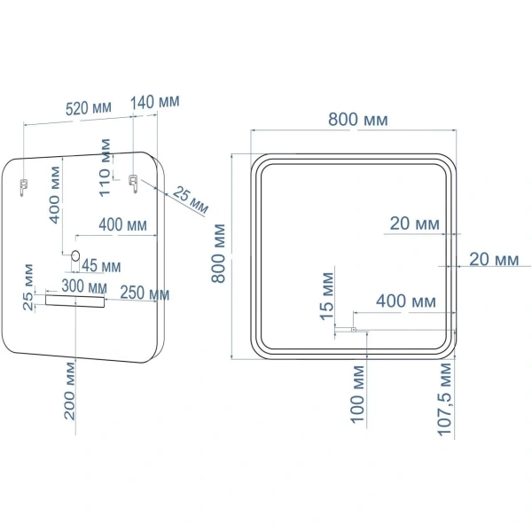 Зеркало с подсветкой Art&Max GENOVA AM-Gen-800-800-DS-F-White сенсорным выключателем