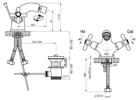 Смеситель для биде Cezares Retro RETRO-C-BS1-02
