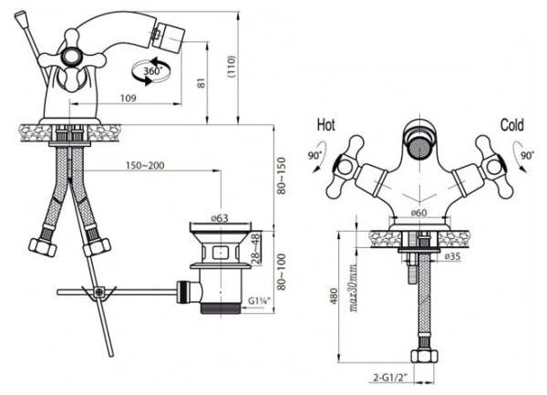 Смеситель для биде Cezares Retro RETRO-C-BS1-01