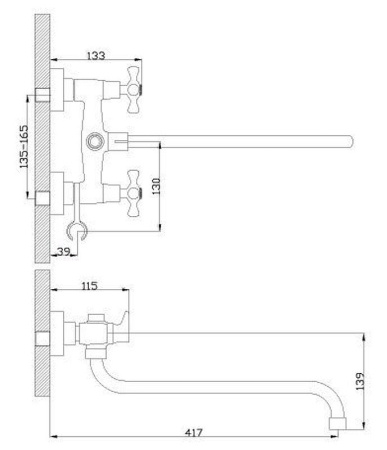 Смеситель для ванны Rossinka универсальный (Н02-84R)