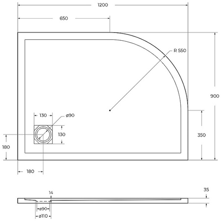 Поддон из искусственного мрамора BelBagno с сифоном