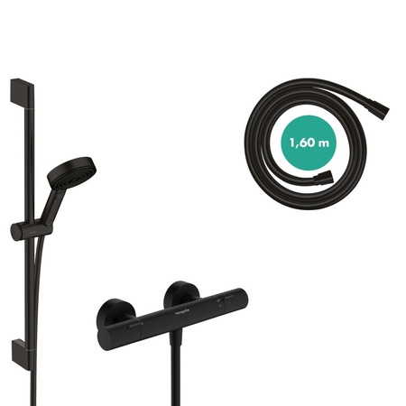 Термостат для душа с душевым гарнитуром Hansgrohe Pulsify Select S 105 3jet Relaxation EcoSmart 24262670 черный матовый