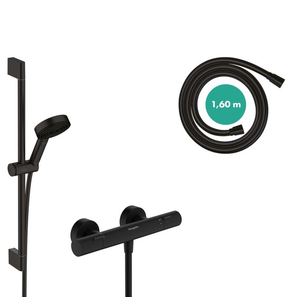 Термостат для душа с душевым гарнитуром Hansgrohe Pulsify Select S 105 3jet Relaxation EcoSmart 24262670 черный матовый