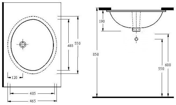 Раковина встраиваемая снизу (55х40,5) beWash Balaton 91551001