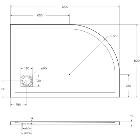 Поддон из искусственного мрамора BelBagno TRAY-MR-UNO-RH-120/80-550-35-W-R-BO с сифоном белый матовый