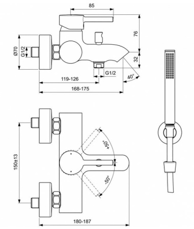 Смеситель для ванны Ideal Standard Ceraline BC270XG