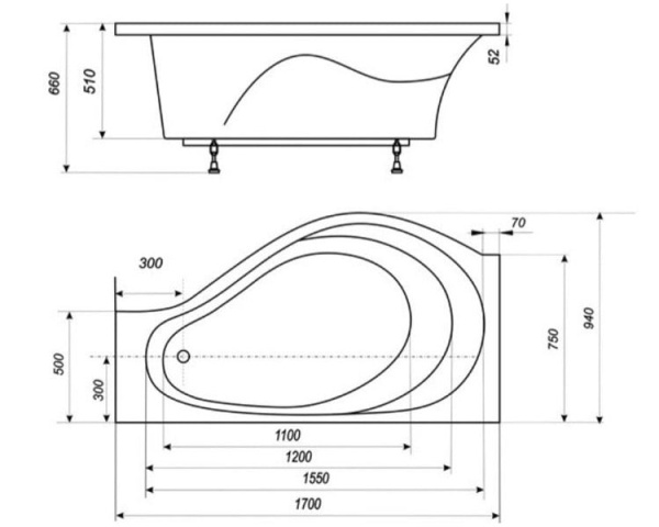 Ванна из искусственного камня на ножках AquaStone Корсика 170