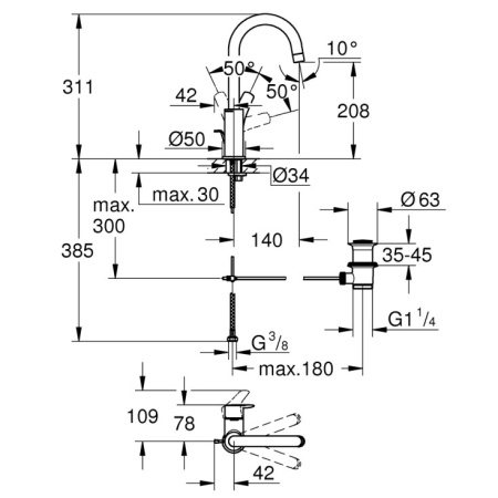 Смеситель для раковины с донным клапаном Grohe Eurosmart 23537 003 (23537003) хром 