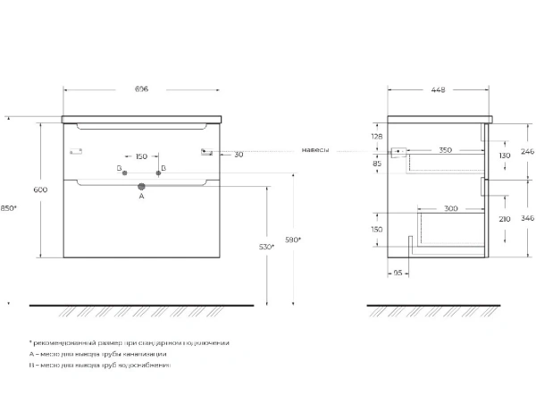 База под раковину (70x45) BelBagno ETNA-H60-700-2C-SO-BL-P Bianco Lucido
