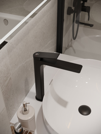 Смеситель для накладной раковины однорычажный высокий Orange Gauss M30-121b черный