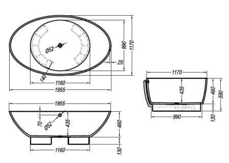 Ванна Kolpa-san Tristan FS BLACK & WHITE 196x117