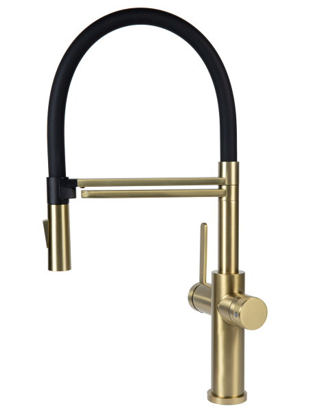 Смеситель для кухни однорычажный с каналом для питьевой воды и гибким изливом Agger Elegant A3252599 золото матовое
