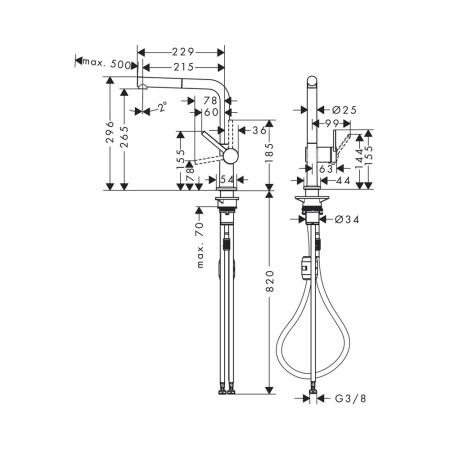 Смеситель для кухни с выдвижным изливом Hansgrohe Talis M54 1jet 72808340 шлифованный черный хром