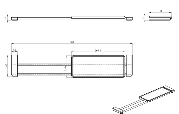 Раздвижная полка WONZON & WOGHAND, черный матовый WW-V3701-MB