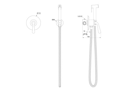 Смеситель с гигиеническим душем встраиваемый WONZON & WOGHAND STEAM, черный матовый WW- 88849008-MB