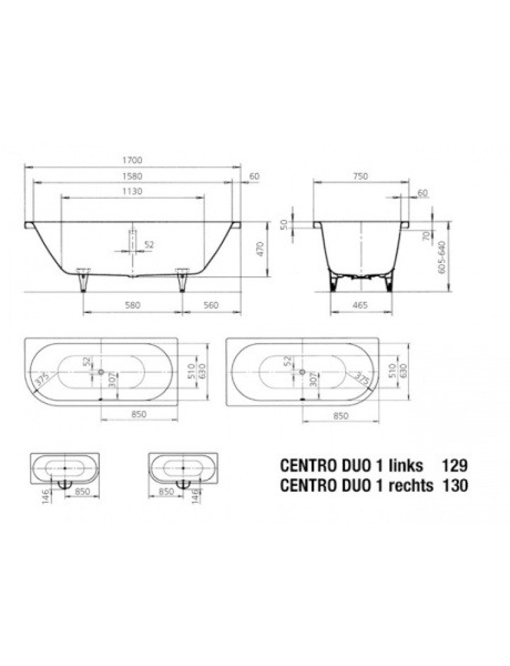 Стальная ванна (170х75) R Kaldewei Centro Duo 1 283000010001