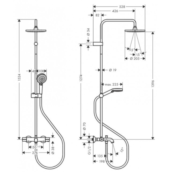 Душевая система Hansgrohe Vernis Blend Showerpipe 200 1jet 26274000, хром Душевая система Hansgrohe Vernis Blend Showerpipe 200 1jet 26274000, хром