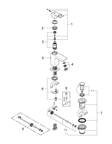 Смеситель однорычажный для раковины  Grohe Eurocube 23390 00E (2339000E) хром  Смеситель однорычажный для раковины  Grohe Eurocube 23390 00E (2339000E) хром