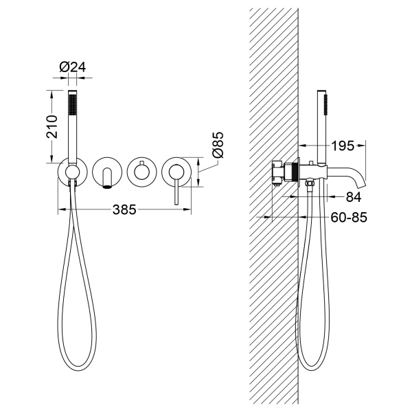 Смеситель встроенный для ванны с душем Timo Saona хром 2314/00YSM