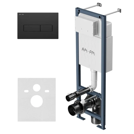 Инсталляция для подвесного унитаза узкая Am.Pm ErgoFit I012711.0338 с кнопкой смыва, черный матовыйц