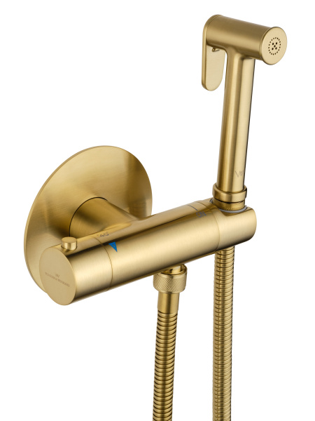 Смеситель с гигиеническим душем и термостатом встраиваемый WONZON & WOGHAND, брашированное золото WW-88819902-BG