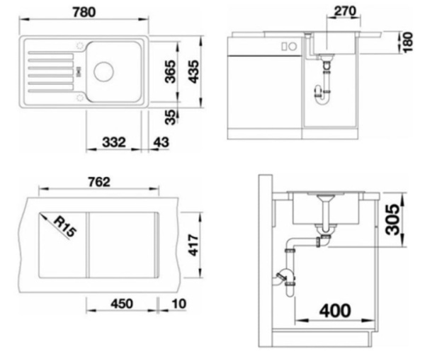 Мойка кухонная Blanco Favos Mini Silgranit PuraDur (антрацит), 518186