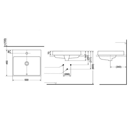 Раковина полувстраиваемая TOTO MH LW1615CB#XW