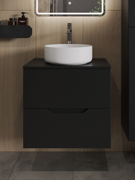 Тумба с раковиной подвесная 60 см, Orange Line Li-60TubMDF+B09-360W черный/белый