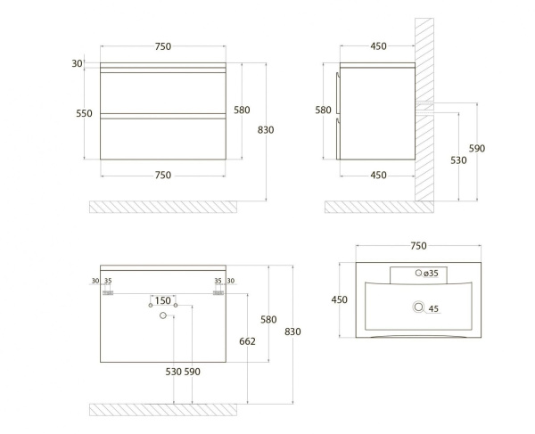 База под раковину напольная Art&max AM-Bianchi-750-2C-SO-BL Белый глянец