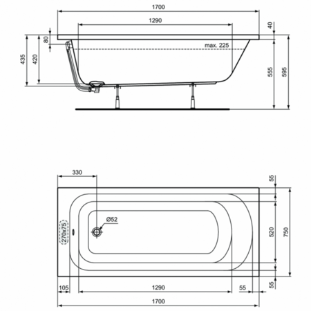 Ванна акриловая (170х75) Ideal Standard SIMPLICITY W004501
