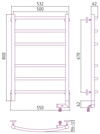 Полотенцесушитель Электрический Cунержа Галант 2.0 Правый (800x500) Матовый БЕЛЫЙ 30-5201-8050