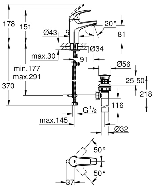 Смеситель однорычажный для раковины GROHE BauCurve 32805 000 (32805000) хром