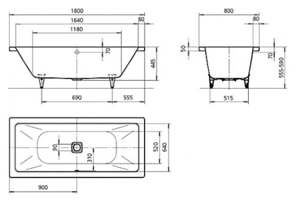 Cтальная ванна Kaldewei CONODUO 733 Easy-clean 180x80см (235100013001)