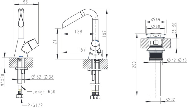Смеситель для умывальника Bravat NIZZA F196150C